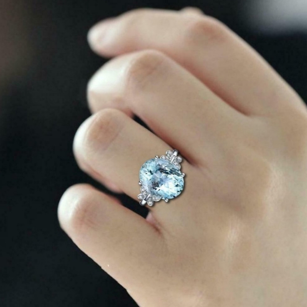 Butterfly 5 carat Aquamarine Ring 925 silver Nwt - Picture 8 of 12